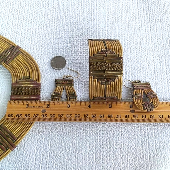 ❌️SOLD❌️ VINTAGE Boho Gold Gilt MultiCord MixedMetal Parure - Picture 8 of 16